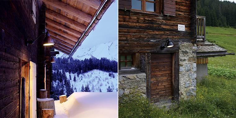 Esta imagem mostra dois candeeiros de exterior à beira-mar da Lampe Gras