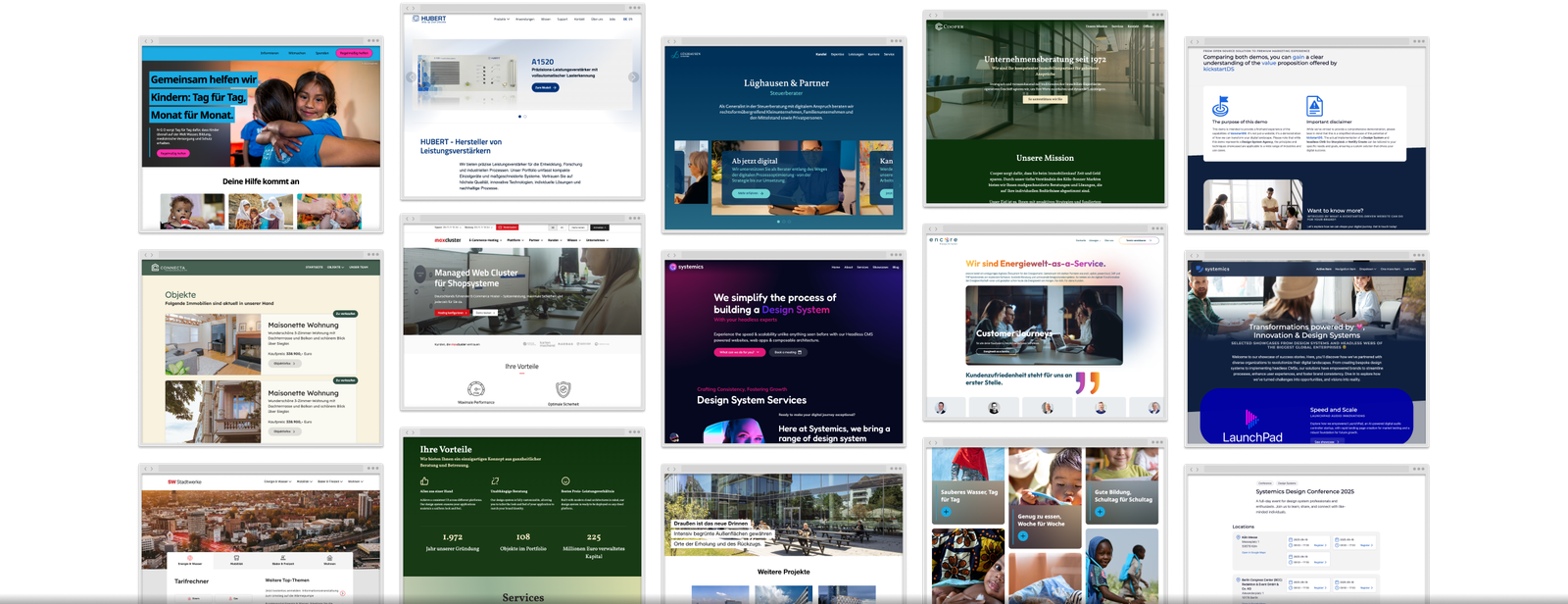 Zusammenstellung einiger Marken-Anwendungen und Screenshots, die das Frontend Package zeigen