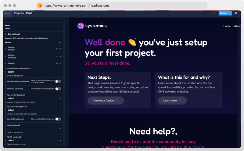 Screenshot des Static CMS User Interface