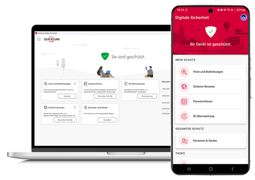 Quickline digitale Sicherheit auf dem Laptop und dem Smartphone