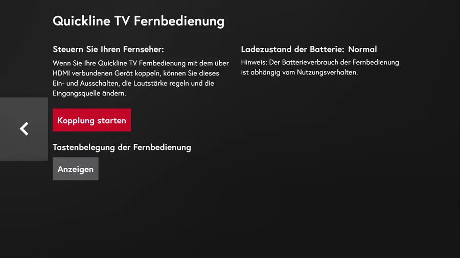 Quickline TV-Box: Kopplung starten