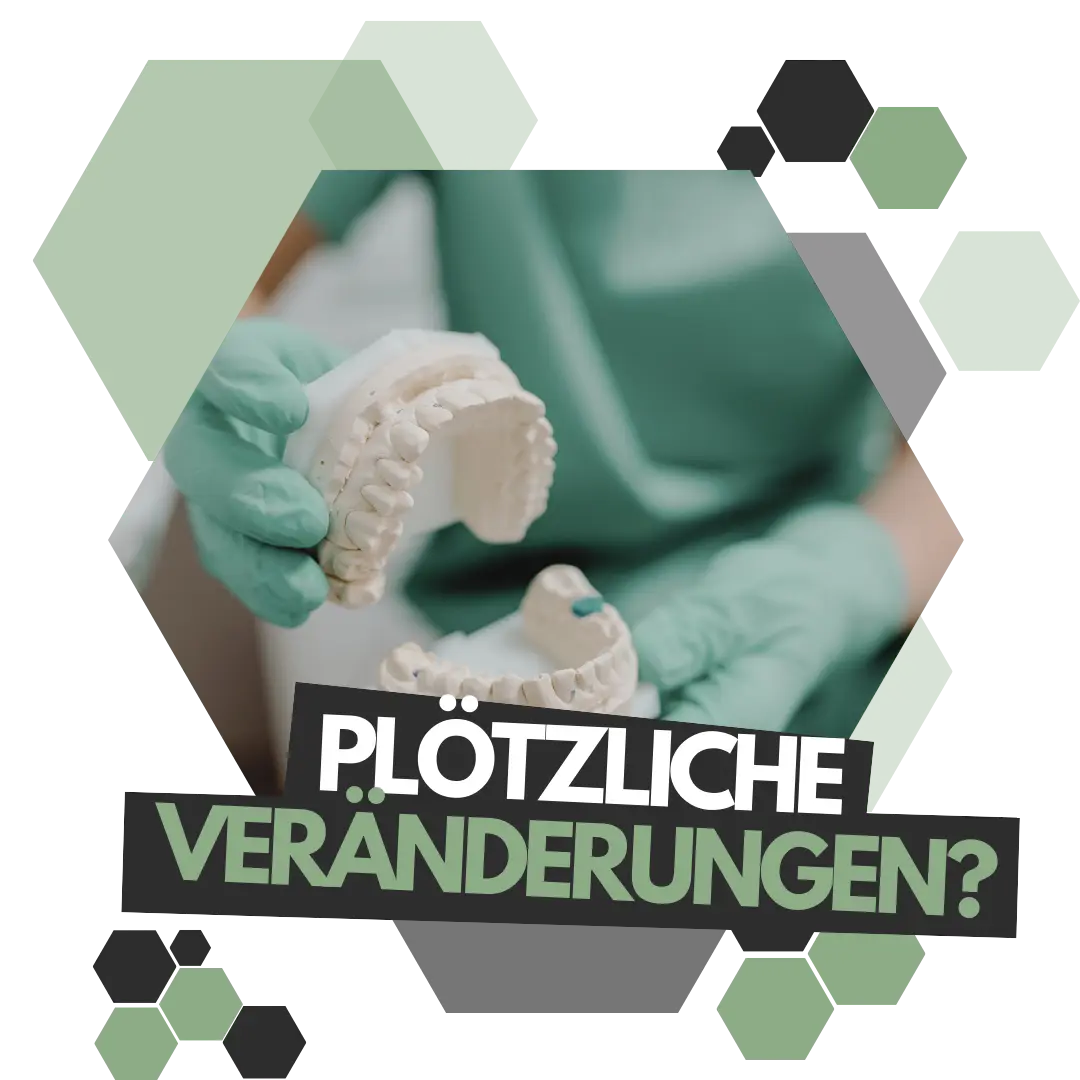 Ein Zahnarzt zeigt das Modell eines Gebisses
