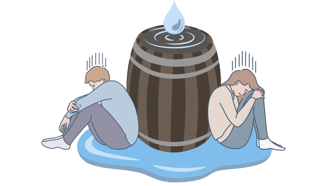 Illustration von erschöpften Menschen in geduckter Haltung - Symbol für Burnout und Stress