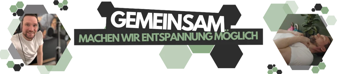 Horizontales Banner und zwei Profilbildern: links Johannes im weißen T-Shirt, rechts Johannes beim autogenen Training
