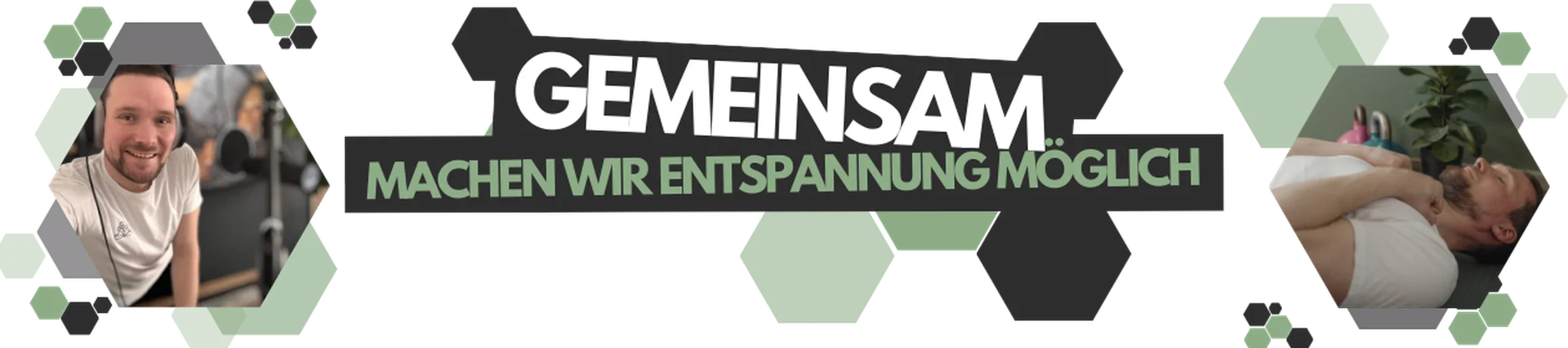 Horizontales Banner und zwei Profilbildern: links Johannes im weißen T-Shirt, rechts Johannes beim autogenen Training