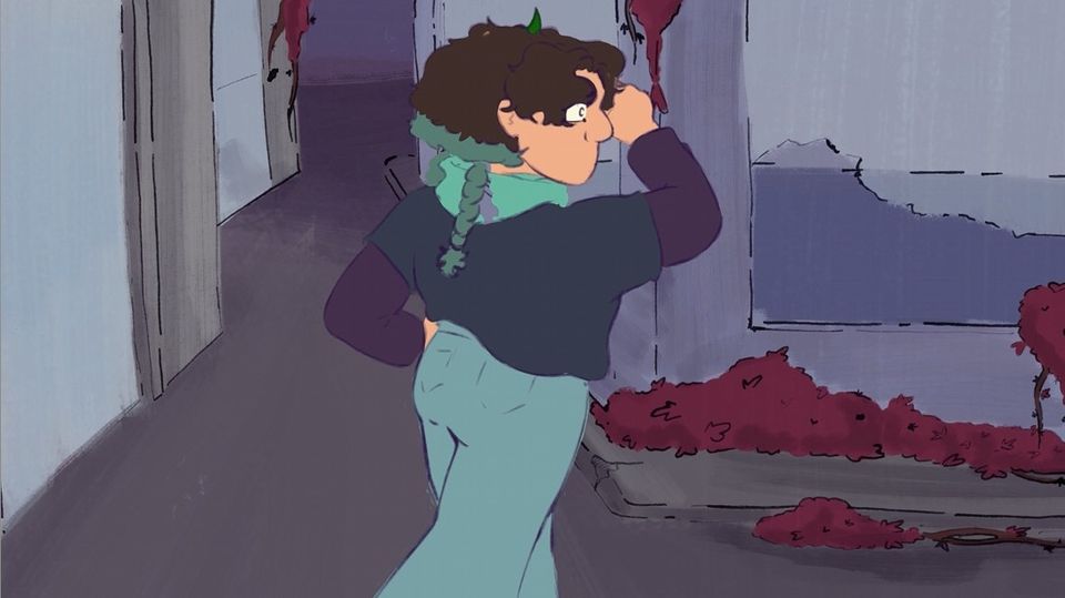 Animation still of person walking