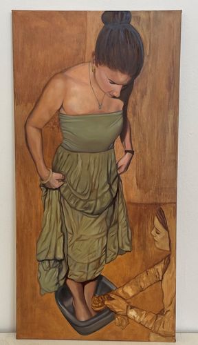Painting of a woman having her feet washed by another woman
