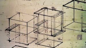 Video still showing wireframe cubes