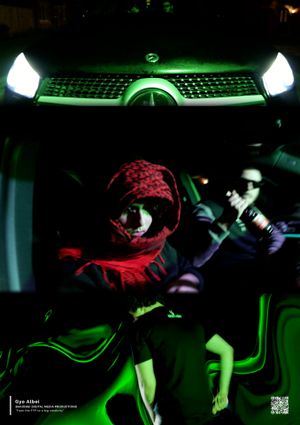 Photo of two people in car below photo of car bonnet and above photo of someone walking