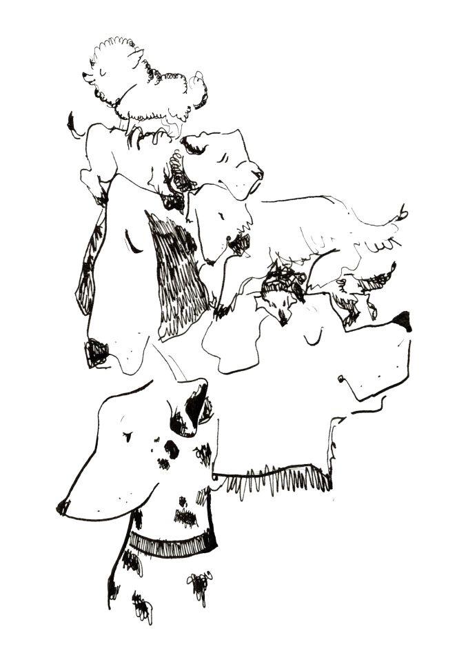 Illustration of several dogs in a pile