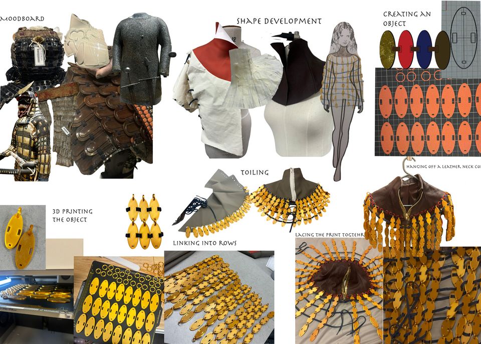 Various photos of garments and elements of their design