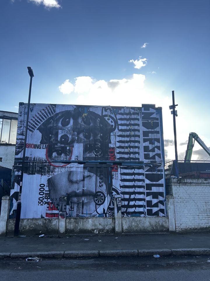 Musral by Endless on old billboard, featuring human cut-up with head full of eyes