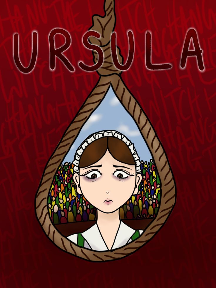 Image of a young woman in old fashioned clothes with a noose encircling her face and the title "Ursula"