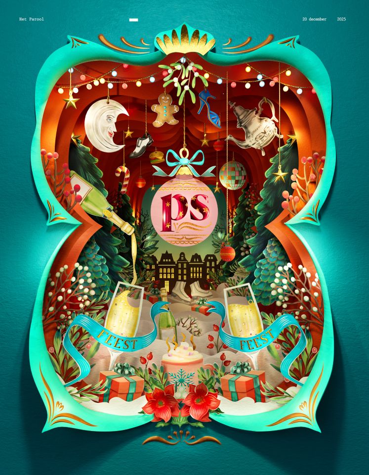 Detailed 3D cut-out illustration showing various Christmas scenes and objects