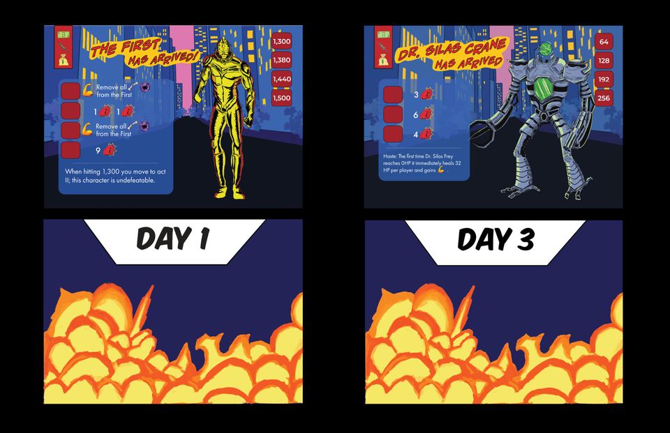Two images of villains from the board game nightwatch