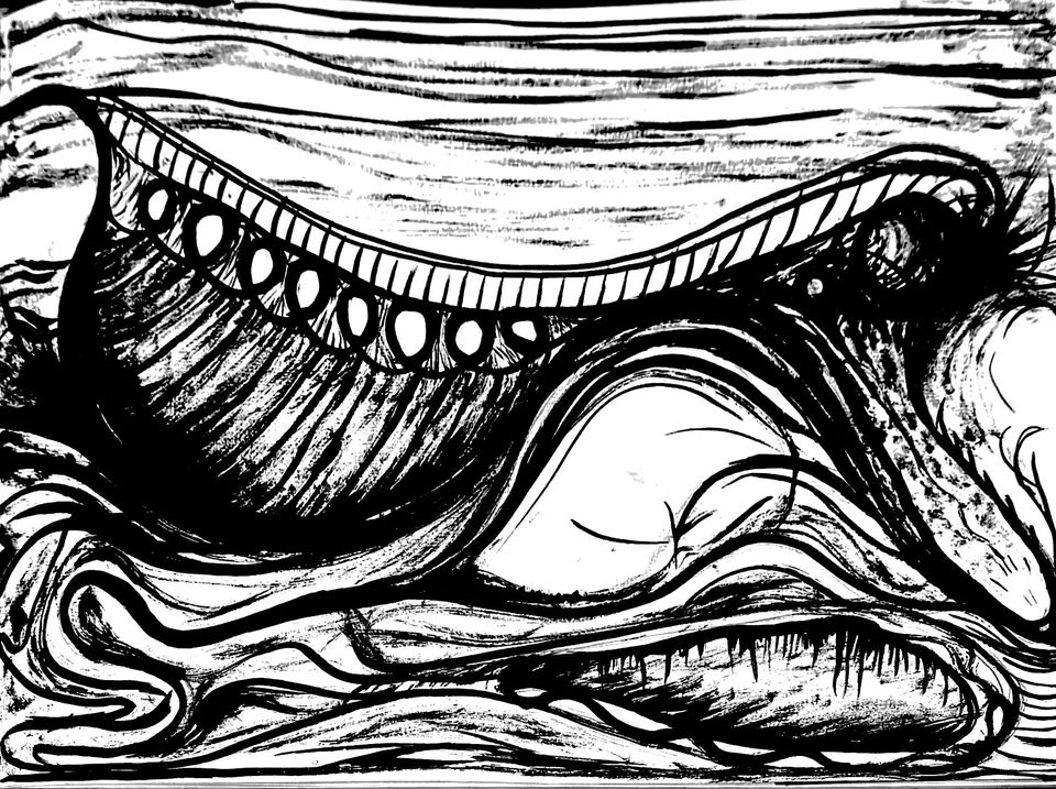 Black and white illustration of boat