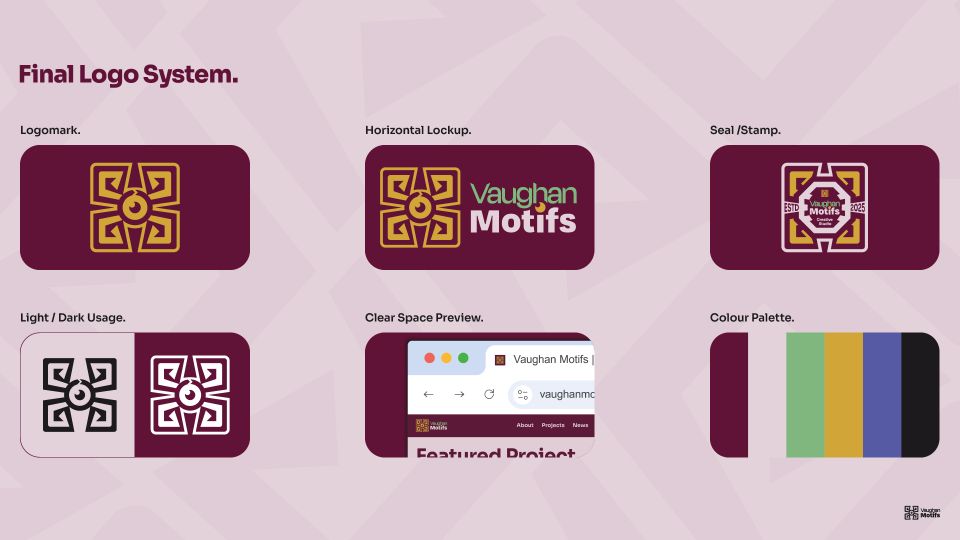 The six key brand designs for Vaughn Motifs