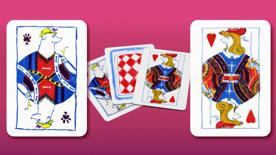 Illustration of playing cards with dog designs