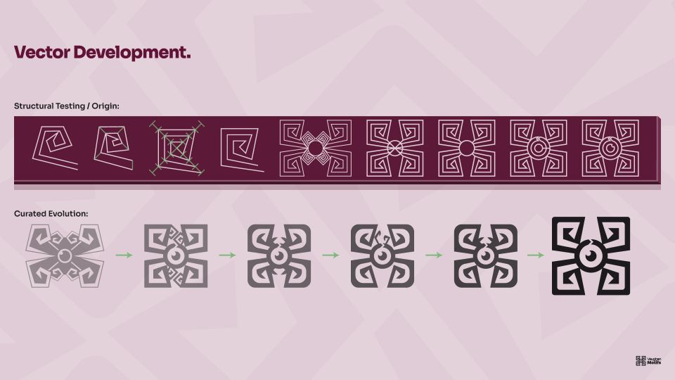 Designs showing process of creating Vaughn Motifs logomark