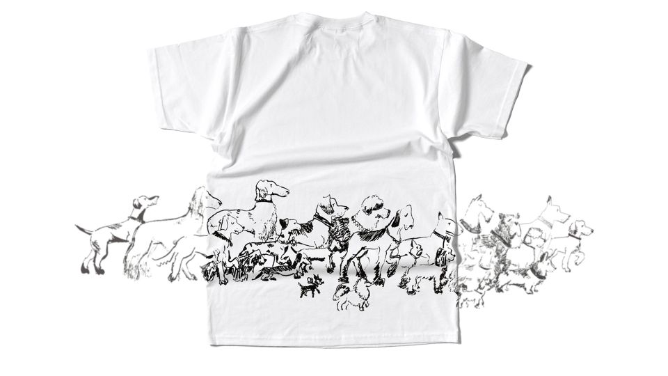 T-shirt with design featuring many dogs