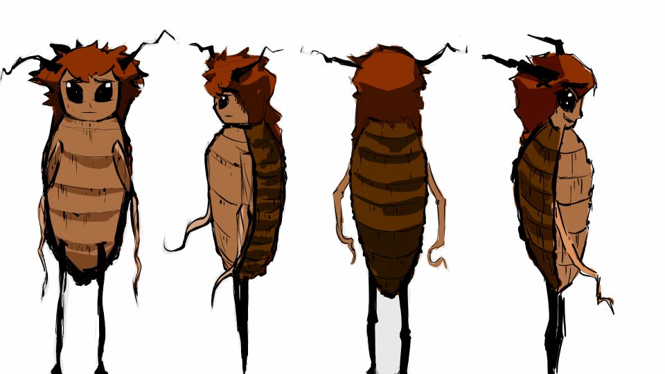Four illustrations of creature resembling a woodlouse