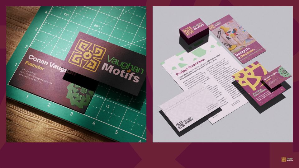 Vaugh Motifs business cards and stationery branding samples