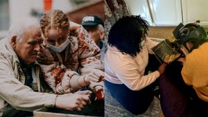 Two photos showing Rebecca and Madelaine working with dramatherapy clients