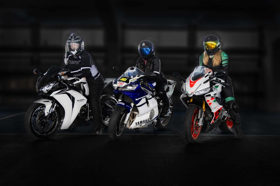 Photo of three women on motorbikes