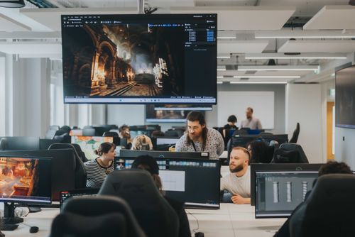 Students working in ARU's Game development studio, Cambridge