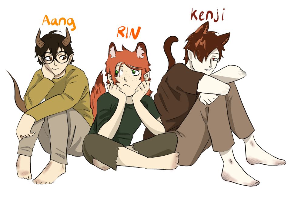 Illustration showing three teens with animal ears and tails
