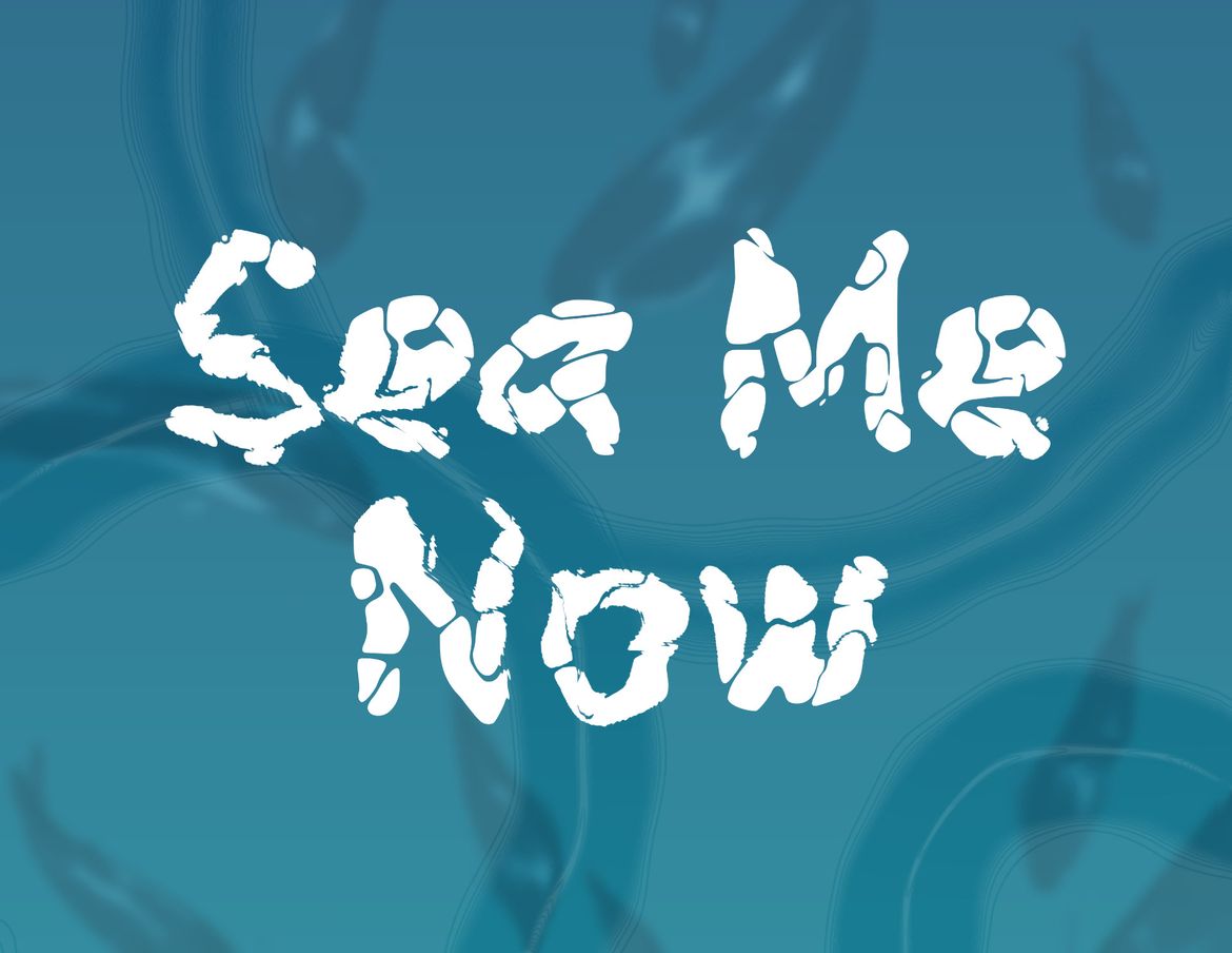 Title Sea Me Now in bubbly writing on blue-green liquid background