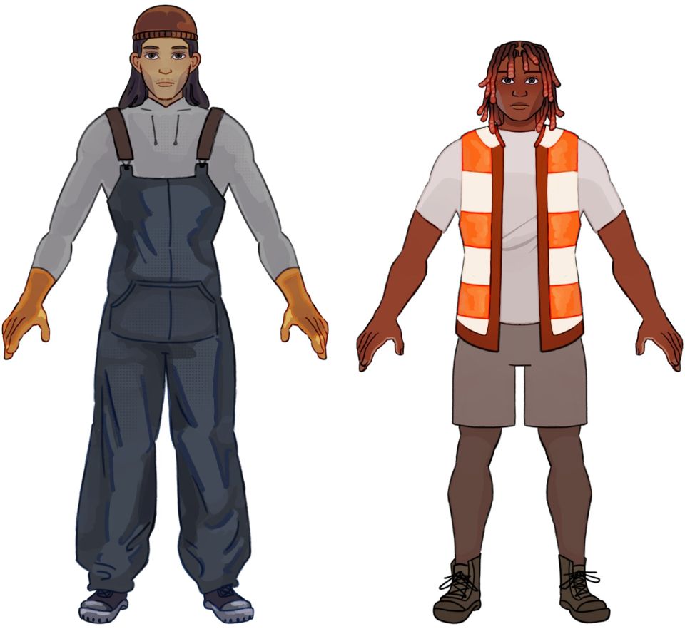 Illustration of two male characters for animation