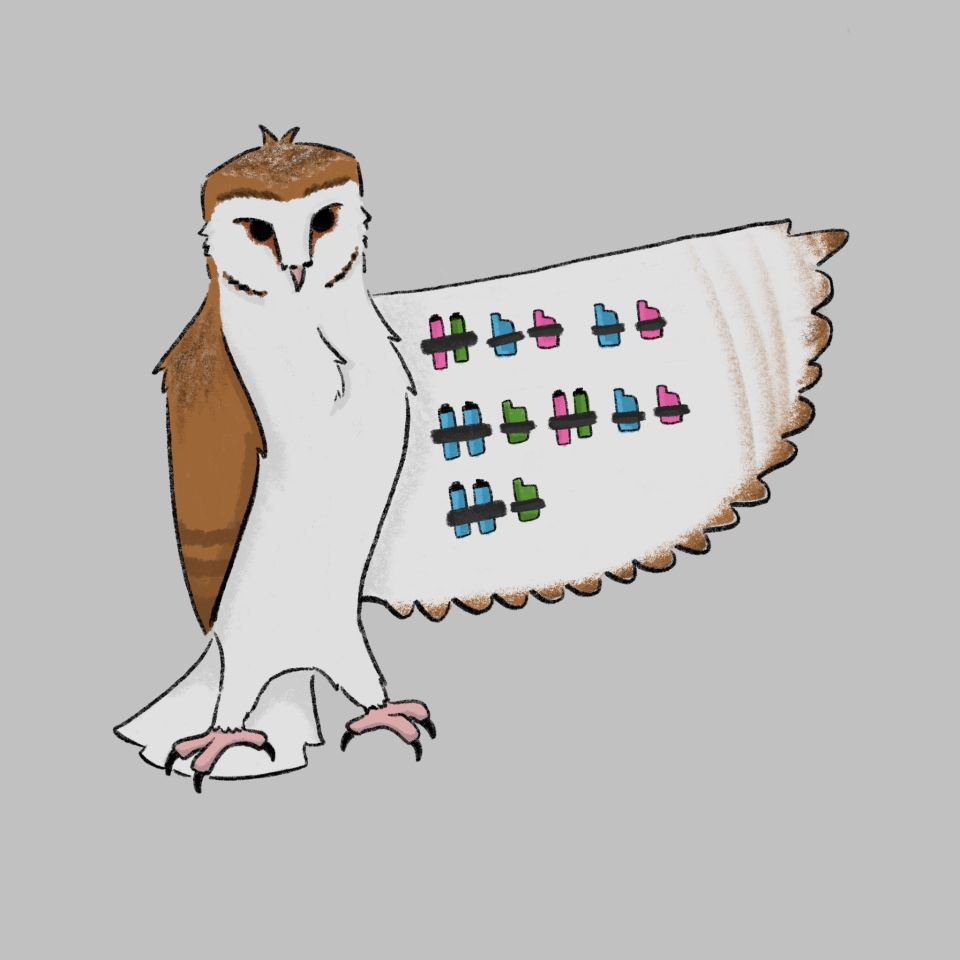Illustration of owl opening wing to reveal drugs stash