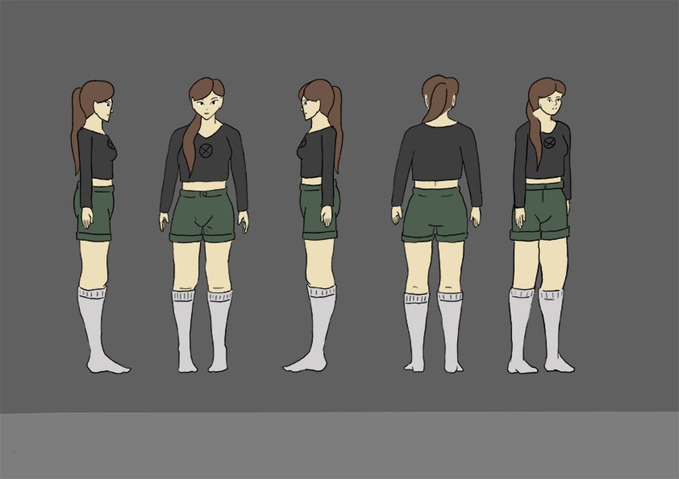 Five illustrations of girl from different positions