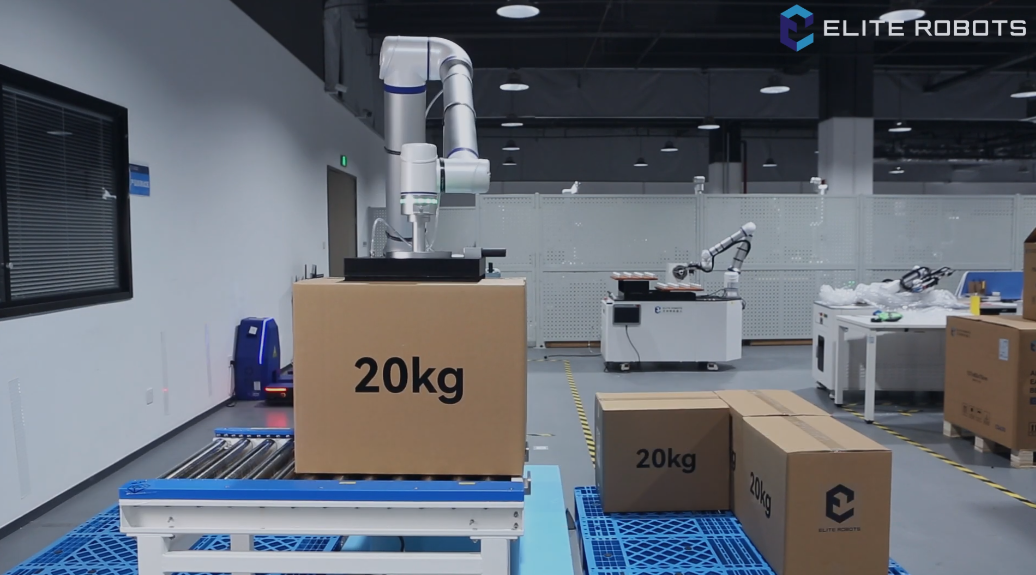 Elite Robots CS620 20 KG palletizing demo with APR and lifter