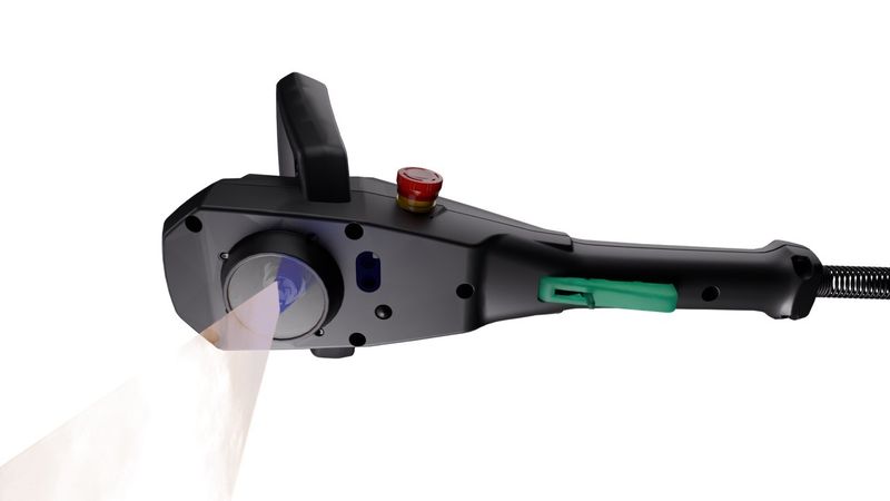 Eine Darstellung wie der Laser aus dem Reinigungsgerät heraus kommt.