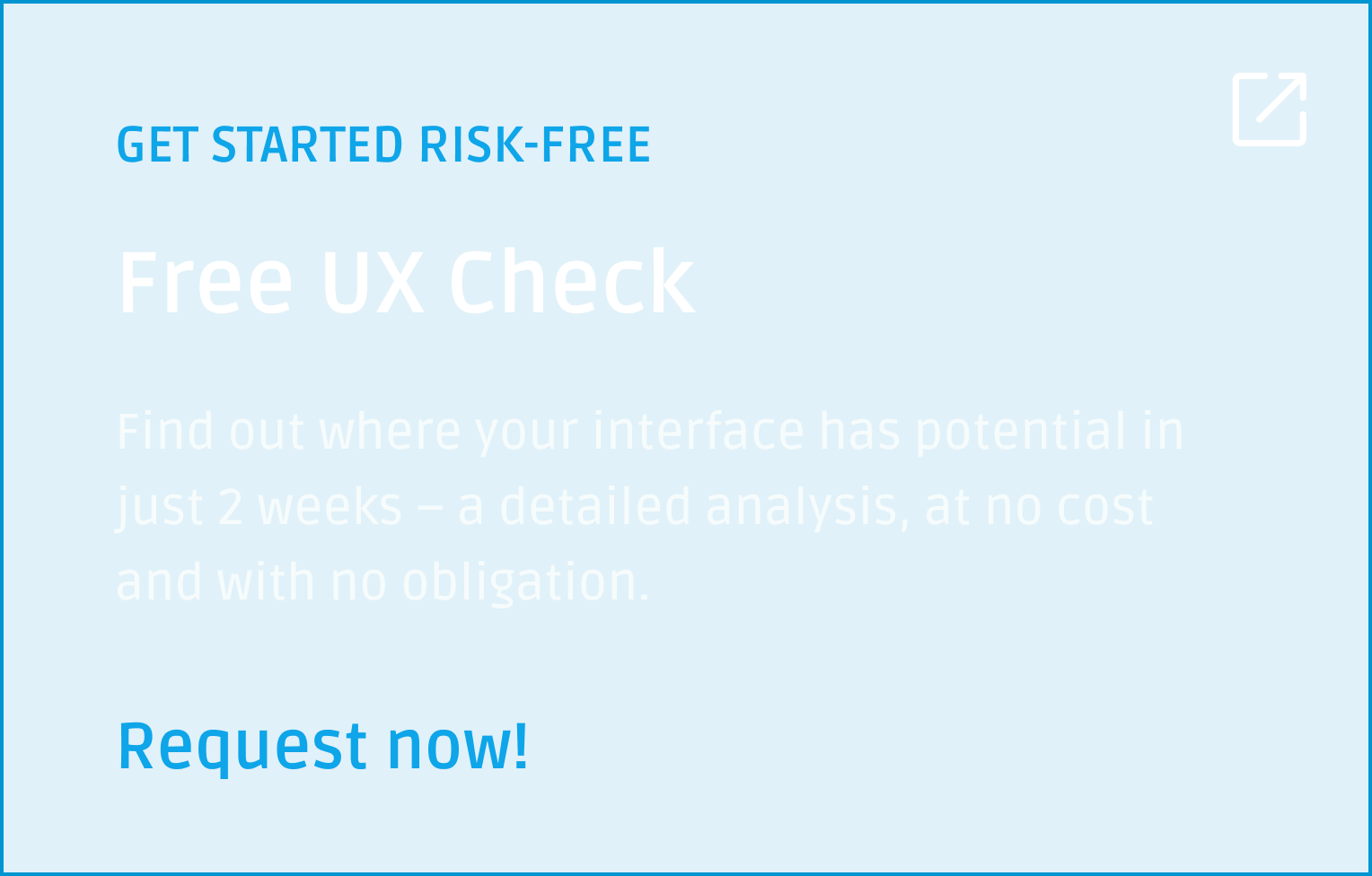 Blue ad offering a free UX check, promising a detailed analysis within two weeks. Button reads