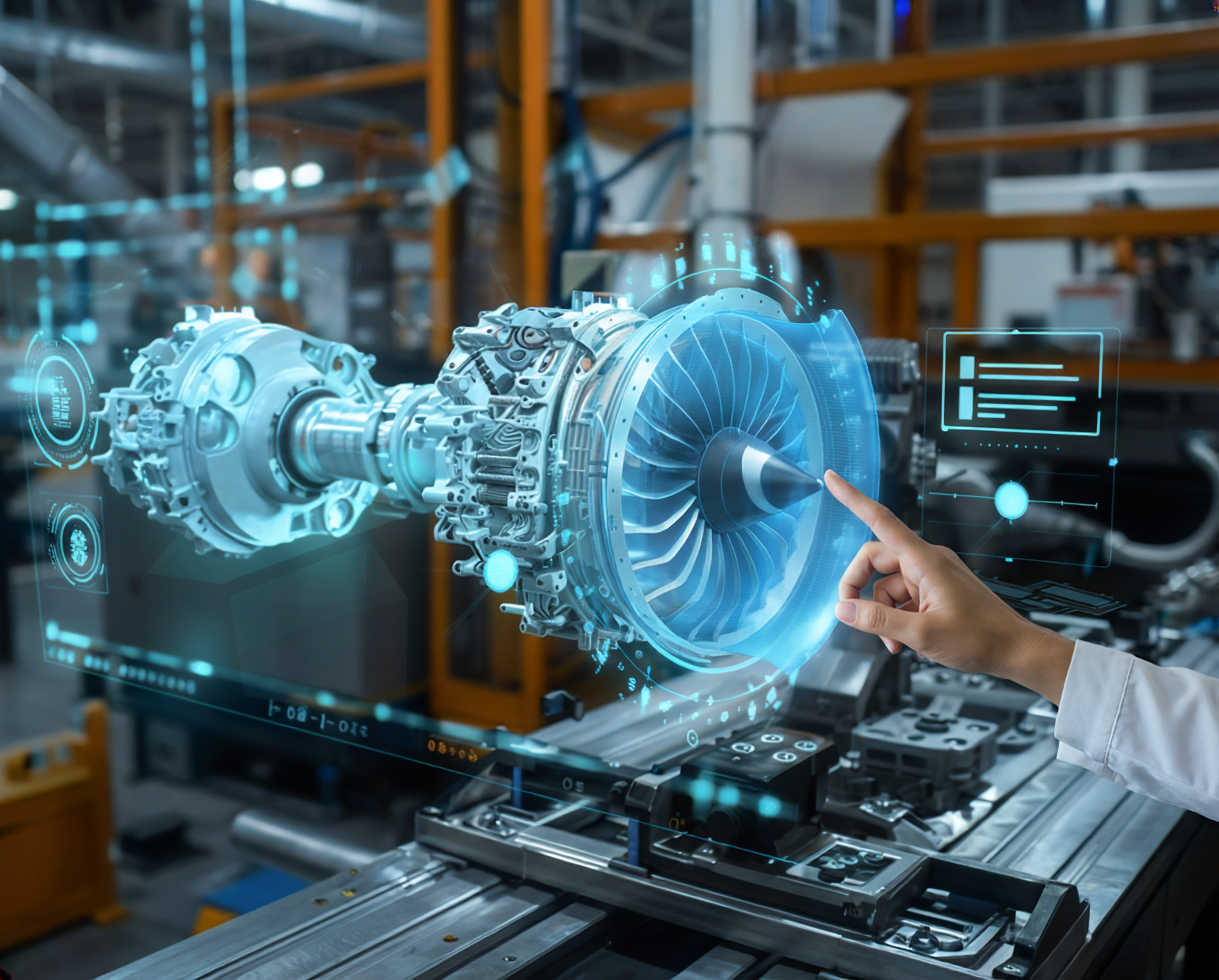 Person pointing at an augmented reality 3D model.