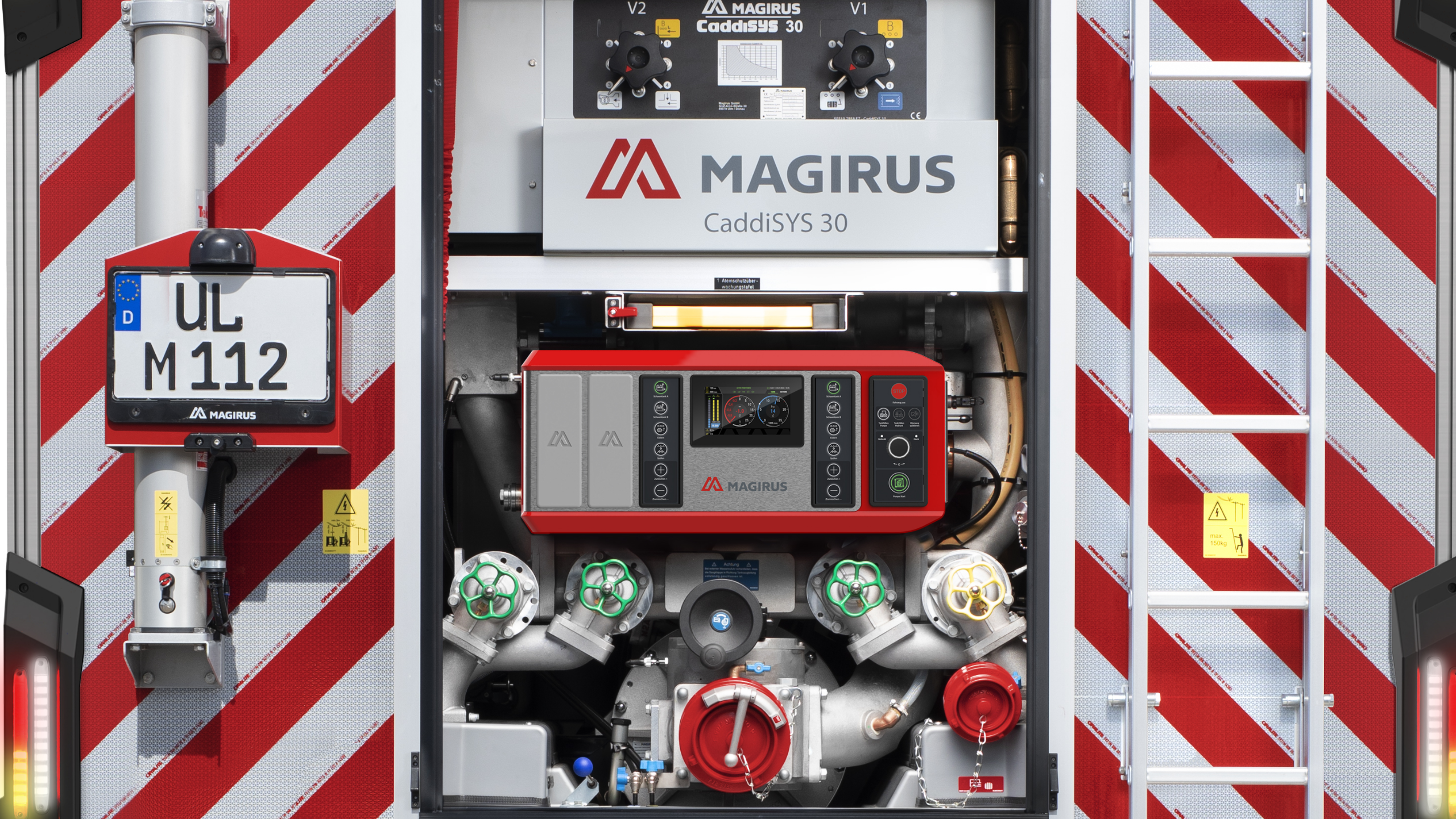 Der Pumpenbedienstand am Feuerwehrauto von Magirus.