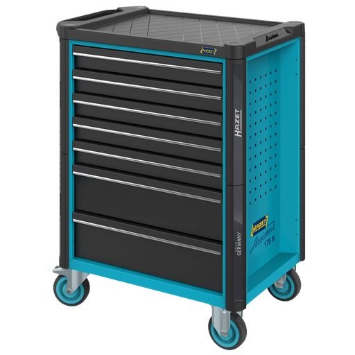 A blue tool trolley.