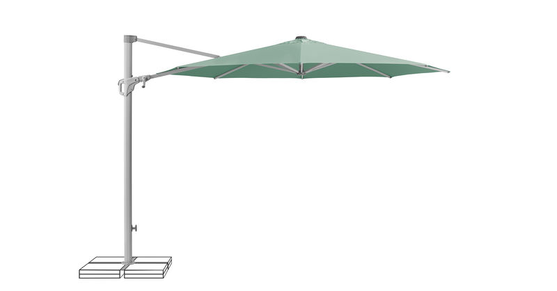 Der Sonnenschirm geöffnet.