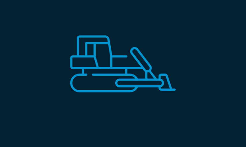 Blue outline of a bulldozer on a dark background.