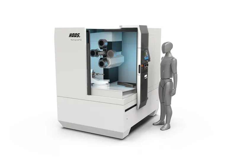 3D representation of a person in front of a machine.