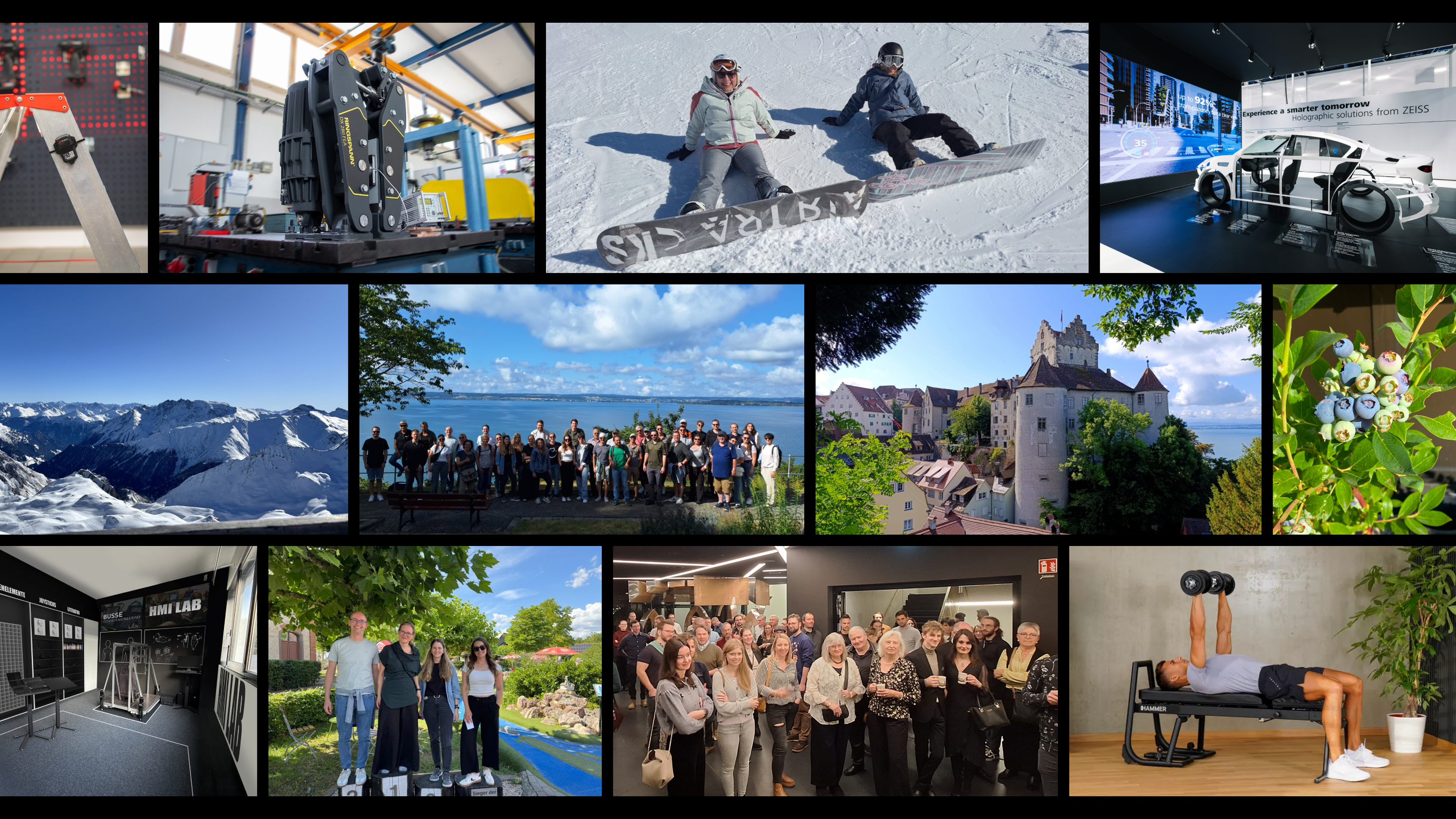 A collage of various photographs showing either employees or projects of the Busse company.