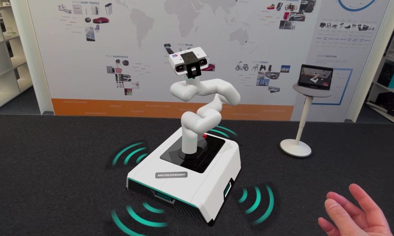 VR model of a robot controlled by one hand.