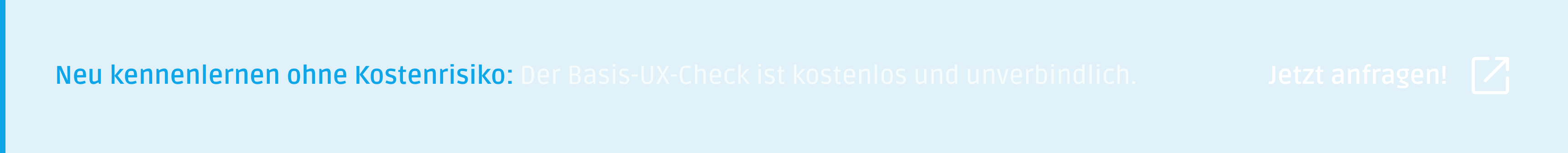 Blue banner with German text offering a free and non-binding basic UX check, followed by 