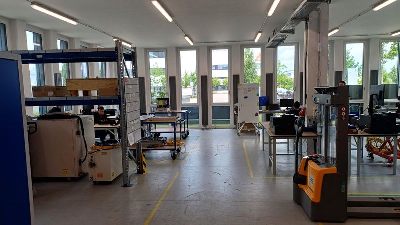 A workshop where people work.