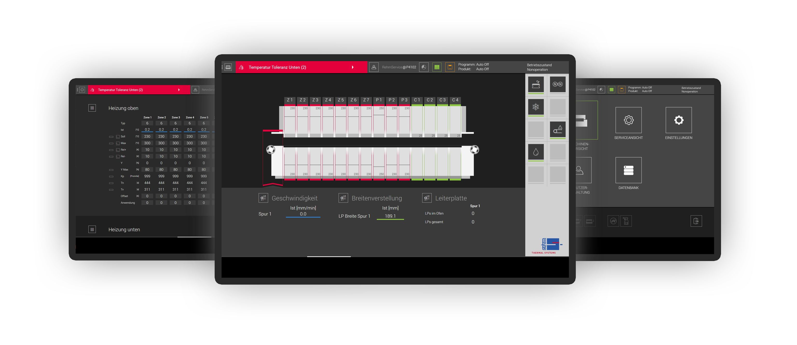 Three views of the application on different displays.