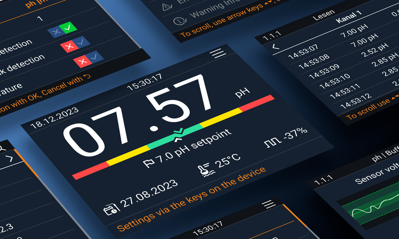 Eine Collage aus den Displayinhalten des Einkanalreglers.