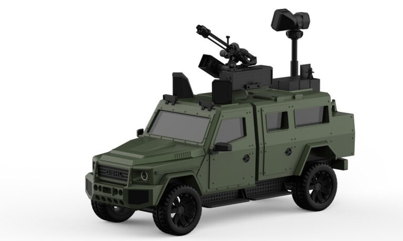 A scaled model of a military vehicle.